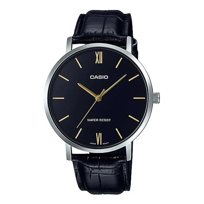 Casio General Mtp-Vt01l-1Budf Black Leather Men's Watch 1