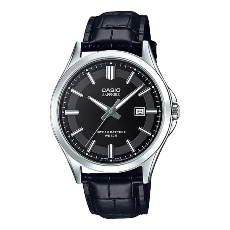 Casio General Mts-100L-1Avdf-P Black Leather Men Watch 1