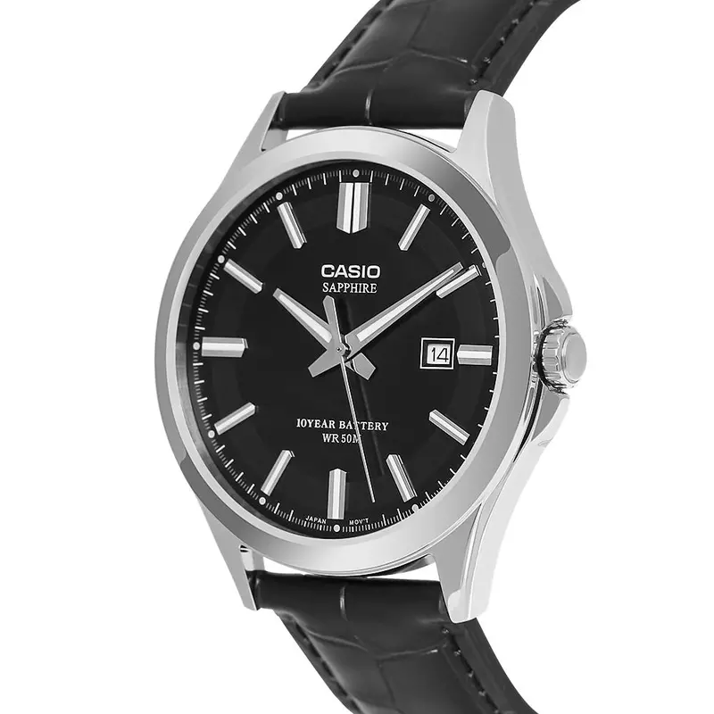 Casio General Mts-100L-1Avdf-P Black Leather Men Watch 2