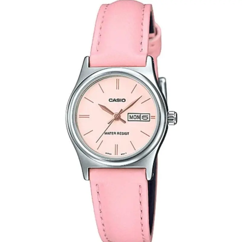 Casio General Pink Dial And Leather Strap Unisex Watch Ltp-V006l-4Budf-P 1