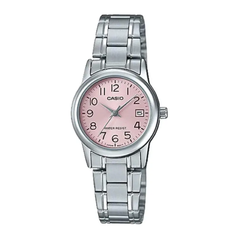 Casio General Pink Dial And Silver Stainless Steel Women Watch Ltp-V002d-4Budf-P 1