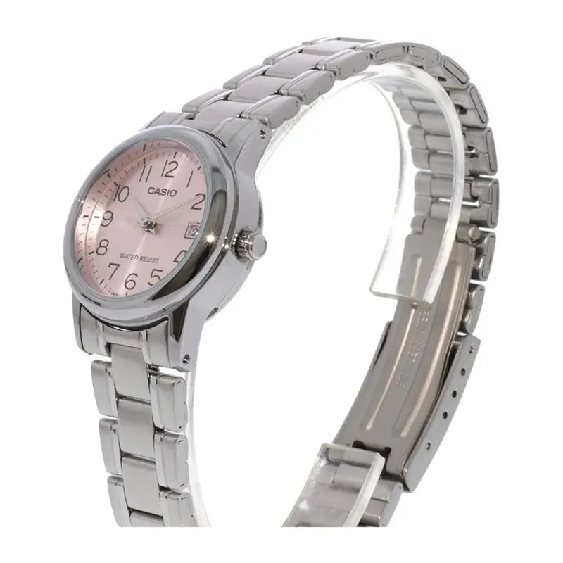 Casio General Pink Dial And Silver Stainless Steel Women Watch Ltp-V002d-4Budf-P 2