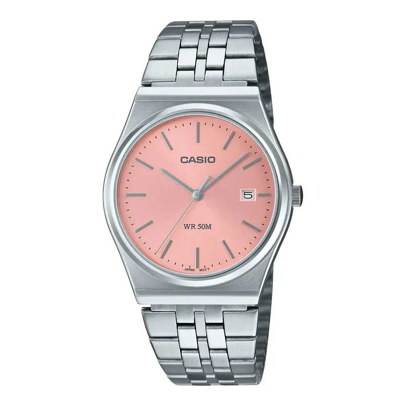 Casio General Pink Dial Silver Stainless Steel Strap Women Watch Mtp-B145d-4Avdf 1