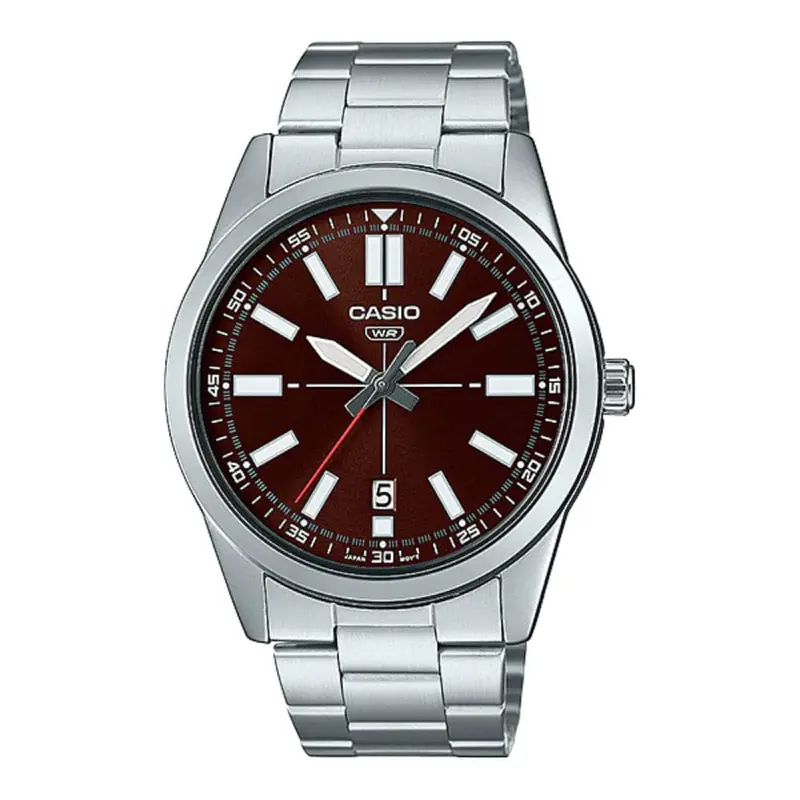 Casio General Red Dial Silver Stainless Steel Strap Men Watch Mtp-Vd02d-5Eudf-P 1