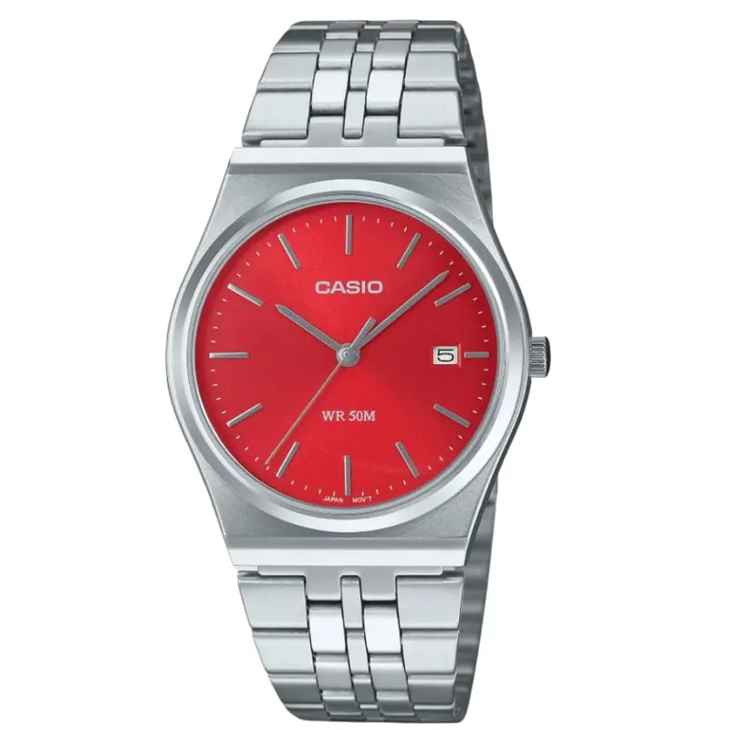 Casio General Red Dial Silver Stainless Steel Strap Unisex Watch Mtp-B145d-4A2vdf 1