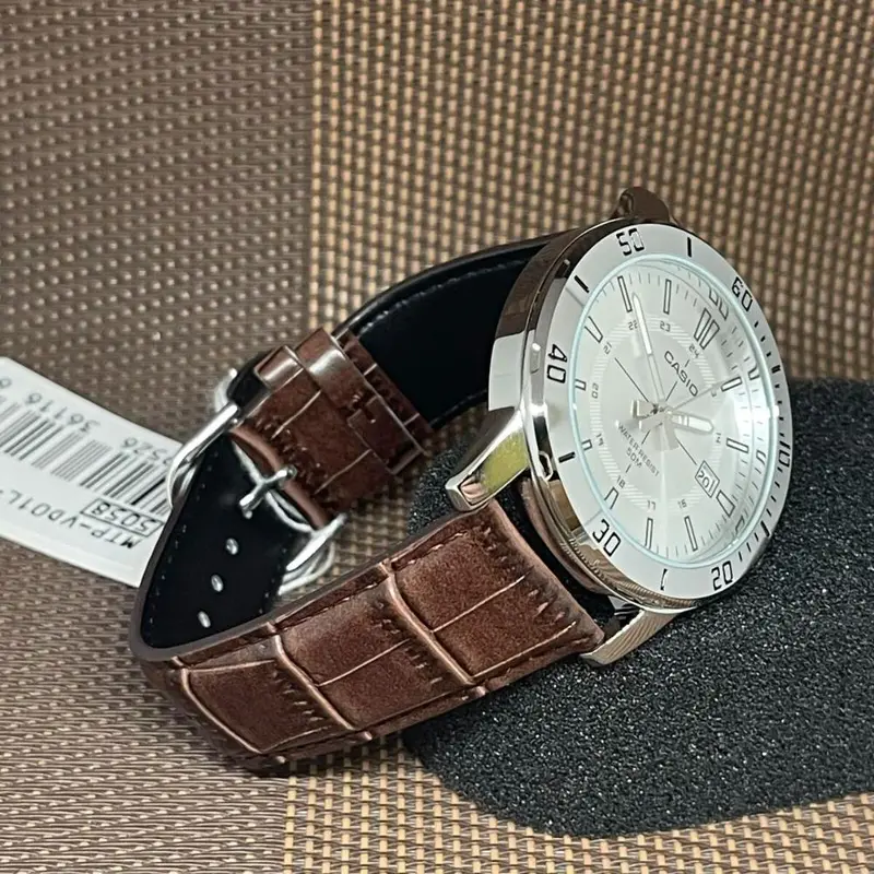 Casio General Silver Dial Brown Leather Strap Men Watch Mtp-Vd01l-7Cvudf-P 2