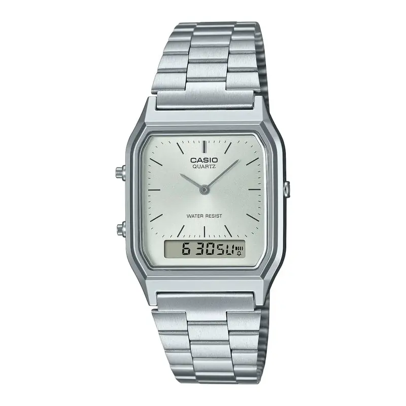 Casio General Silver Dial Stainless Steel Strap Unisex Watch Aq-230A-7Amq-P 1