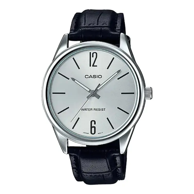 Casio General Silver Dial With Black Leather Strap Unisex Watch Mtp-V005l-7Budf-P 1