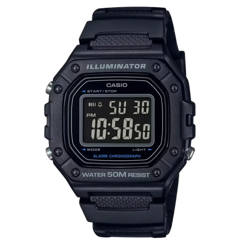 Casio General Standard Digital Black Resin Strap Watch For Men W-218H-1Bvdf 1