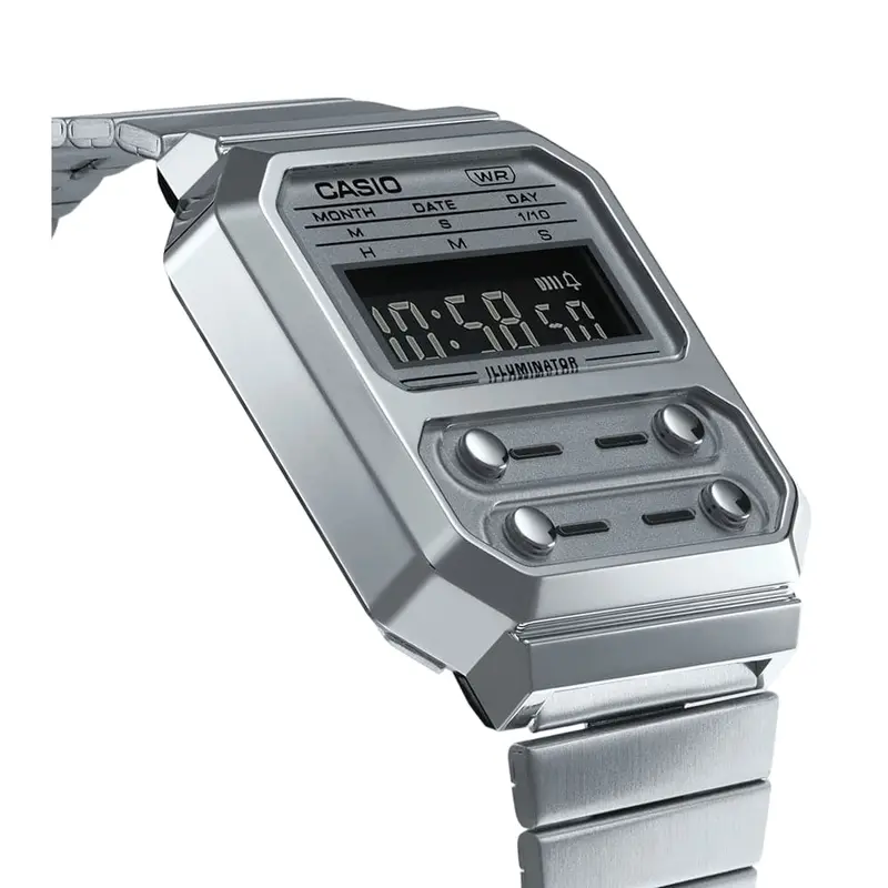 Casio General Vintage Digital Silver Stainless Steel Strap Unisex Watch A100we-7Bdf-P 2