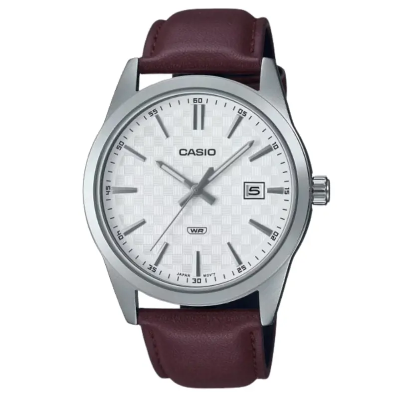 Casio General White Dial Bordeaux Leather Strap Men Watch Mtp-Vd03l-5Audf 1
