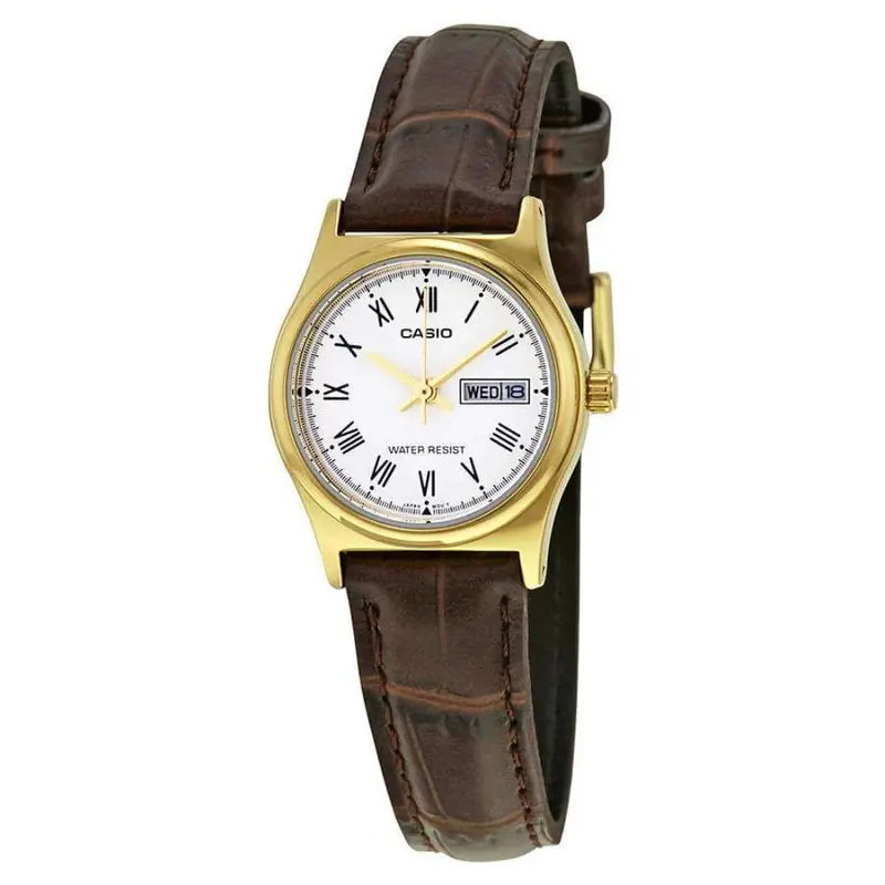 Casio General White Dial Brown Leather Strap Unisex Watch Ltp-V006gl-7Budf-P 1