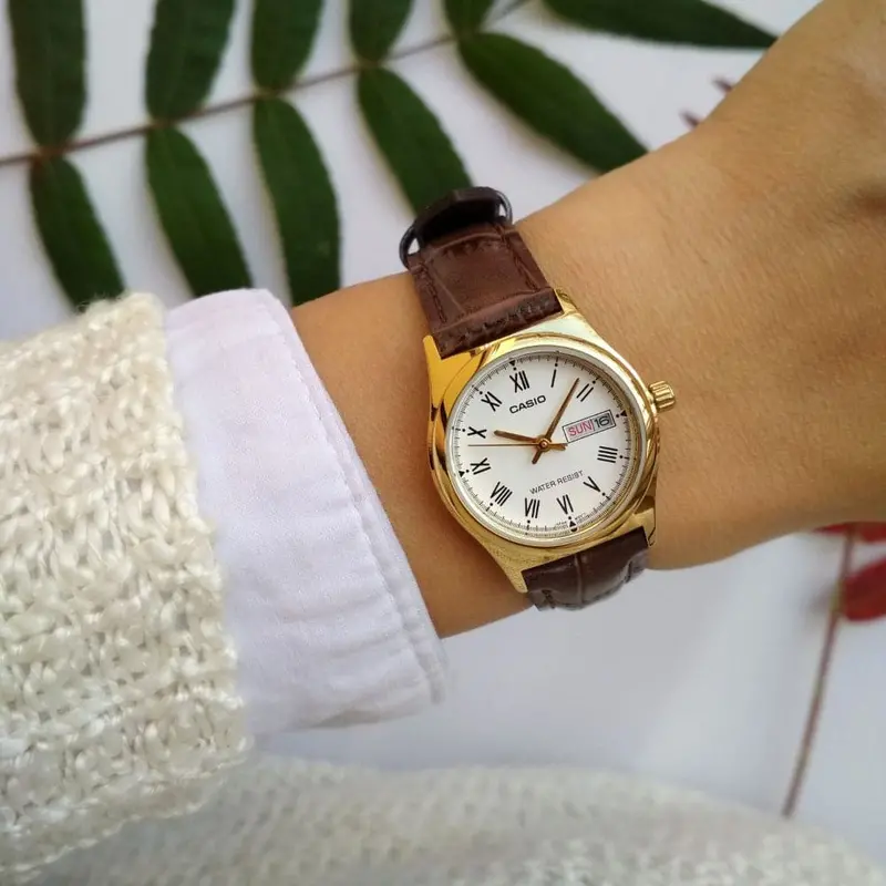 Casio General White Dial Brown Leather Strap Unisex Watch Ltp-V006gl-7Budf-P 2