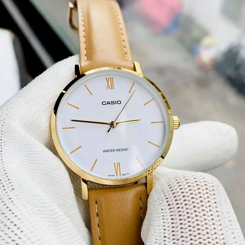 Casio General White Dial Brown Leather Strap Women Watch Ltp-Vt01gl-7Budf-P 2