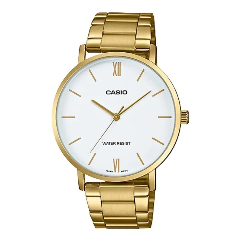 Casio General White Dial Gold Stainless Steel Strap Unisex Watch Mtp-Vt01g-7Budf-P 1