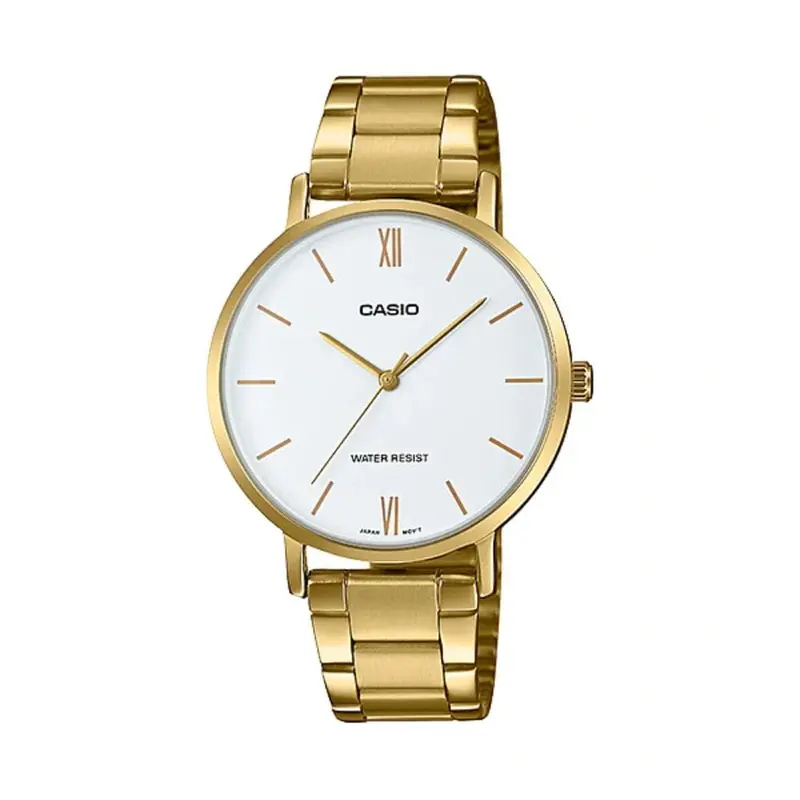 Casio General White Dial Gold Stainless Steel Strap Women Watch Ltp-Vt01g-7Budf-P 1