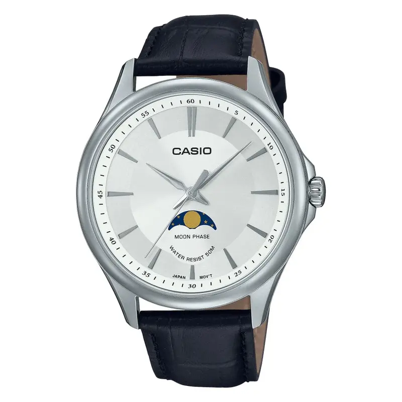Casio General White Dial Moon Phase Blue Leather Strap Men Watch Mtp-M100l-7Avdf-P 1
