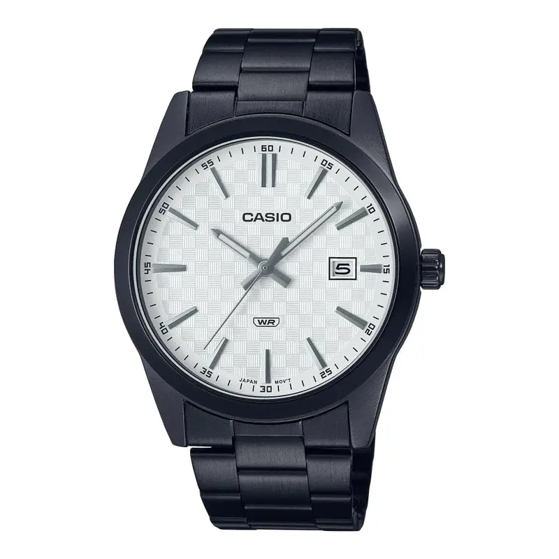 Casio General White Dial With Black Stainless Steel Strap Men Watch Mtp-Vd03b-7Audf 1