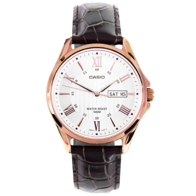 Casio General White Dial With Brown Leather Strap Men Watch Mtp-1384L-7Avdf-P 1