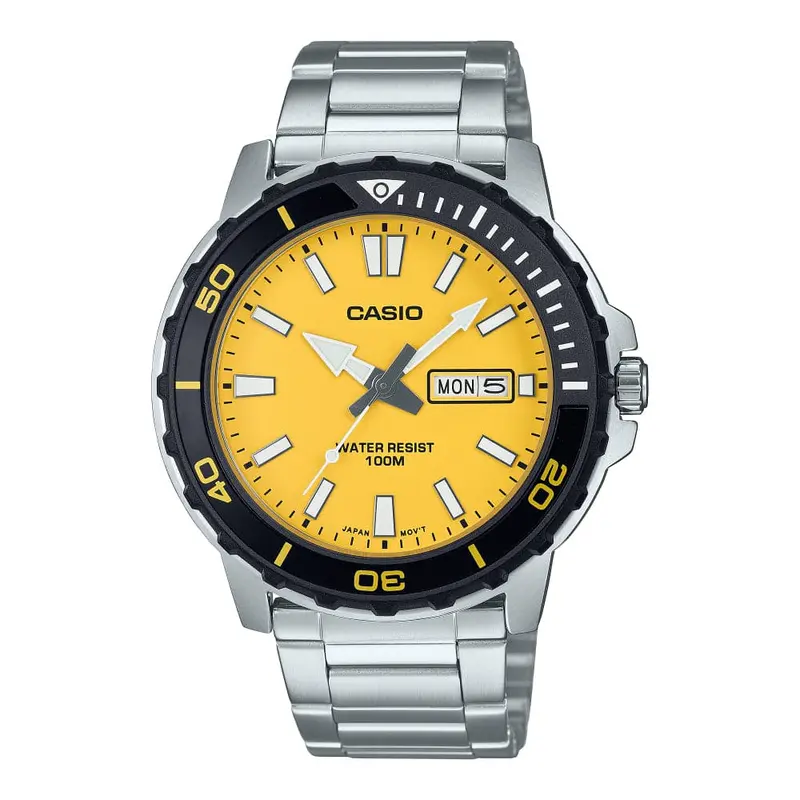 Casio General Yellow Dial Silver Stainless Steel Strap Men Watch Mtd-125D-9Avdf 1