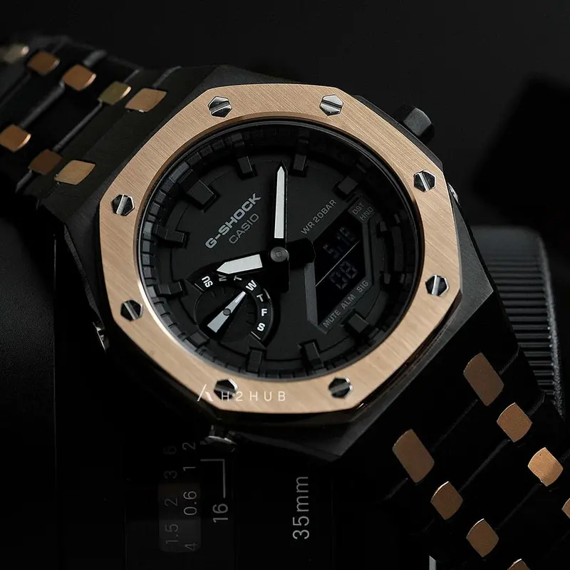 Casio Mod G-Shock Black Two-Tone Stainless Steel Strap Men Watch Ga-2100-7Adr-M1 1