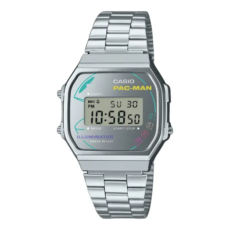Casio Pac-Man Collab Model Digital Silver Steel Watch A168wepc-7Adr-P 1