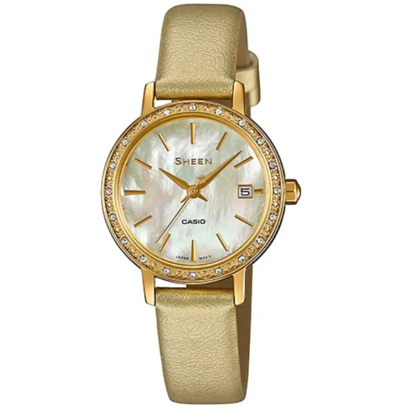 Casio Sheen She-4060Gl-9A-P Gold Leather Women Watch 1