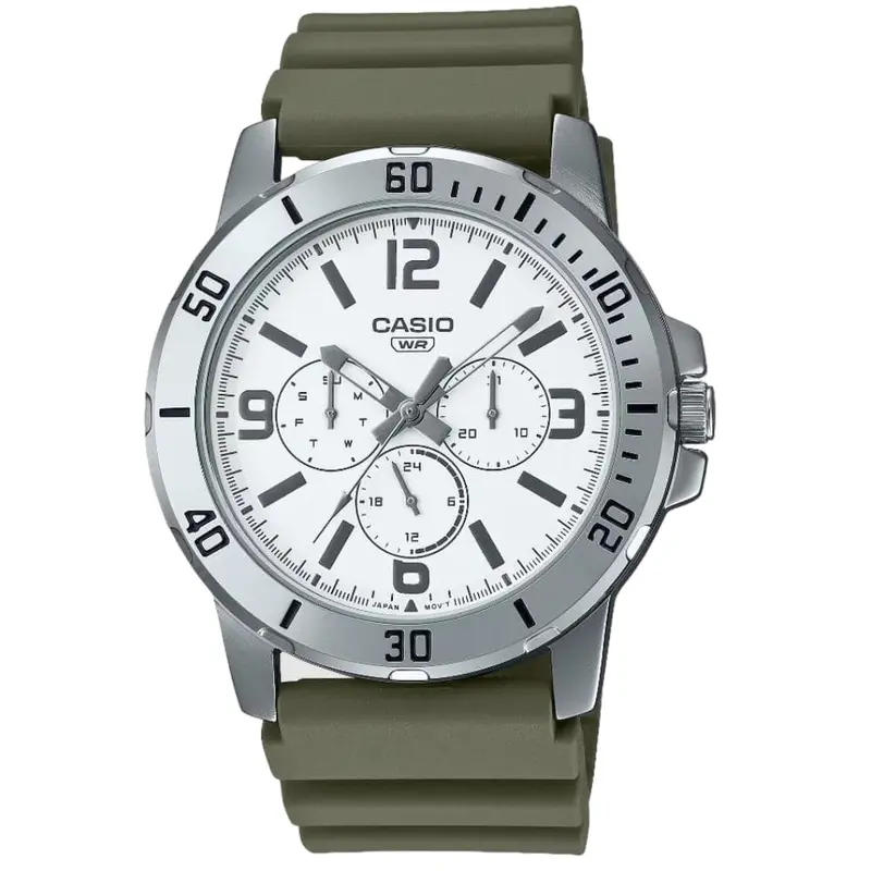 Casio Standard Chronograph White Dial Green Resin Strap Men Watch Mtp-Vd300-3Budf 1