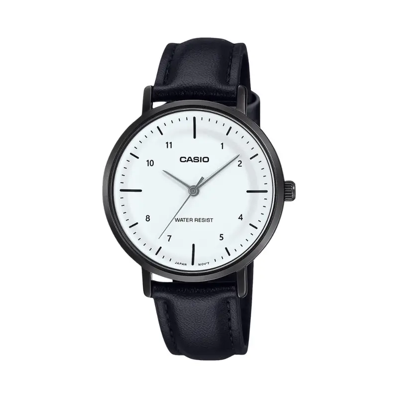 Casio Standard Ltp-Vt03bl-7Bdf-P White Dial Black Leather Strap Watch 1