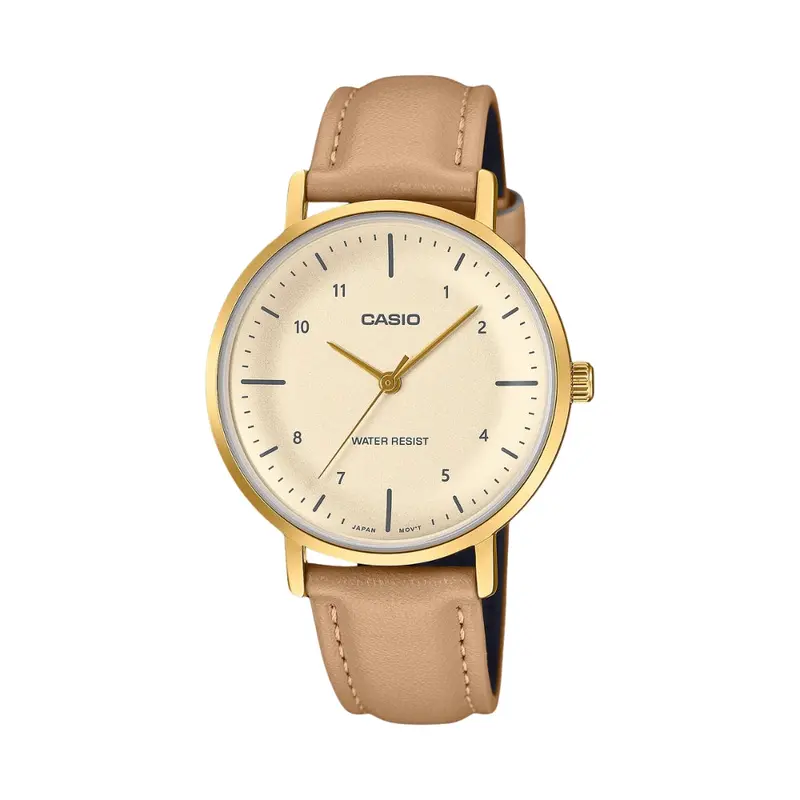 Casio Standard Ltp-Vt03gl-4Bdf-P Beige Dial Brown Leather Strap Watch 1