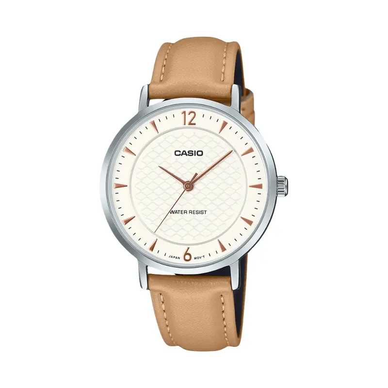 Casio Standard Ltp-Vt04l-P Series Beige & Black Leather Watch 2