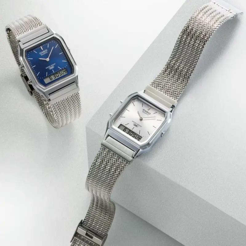 Casio Vintage Silver Stainless Steel Mesh Strap Unisex Watch Aq-230Em Series 1