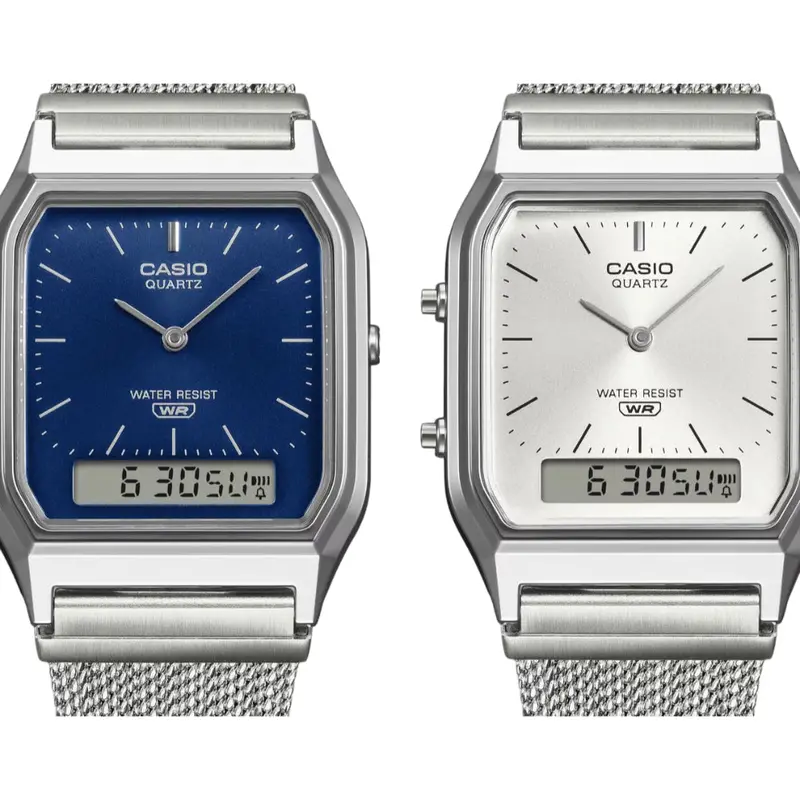 Casio Vintage Silver Stainless Steel Mesh Strap Unisex Watch Aq-230Em With P Series 1