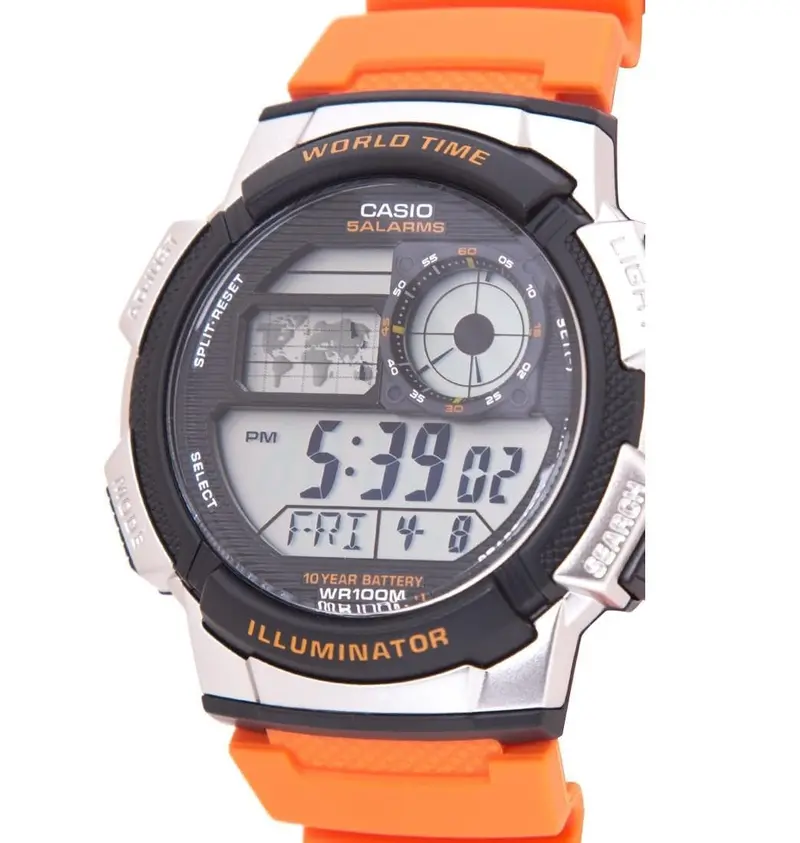 Casio Watch For Men's Orange Rubber Strap 100M Digital Ae-1000W-4Bvdf-P 2