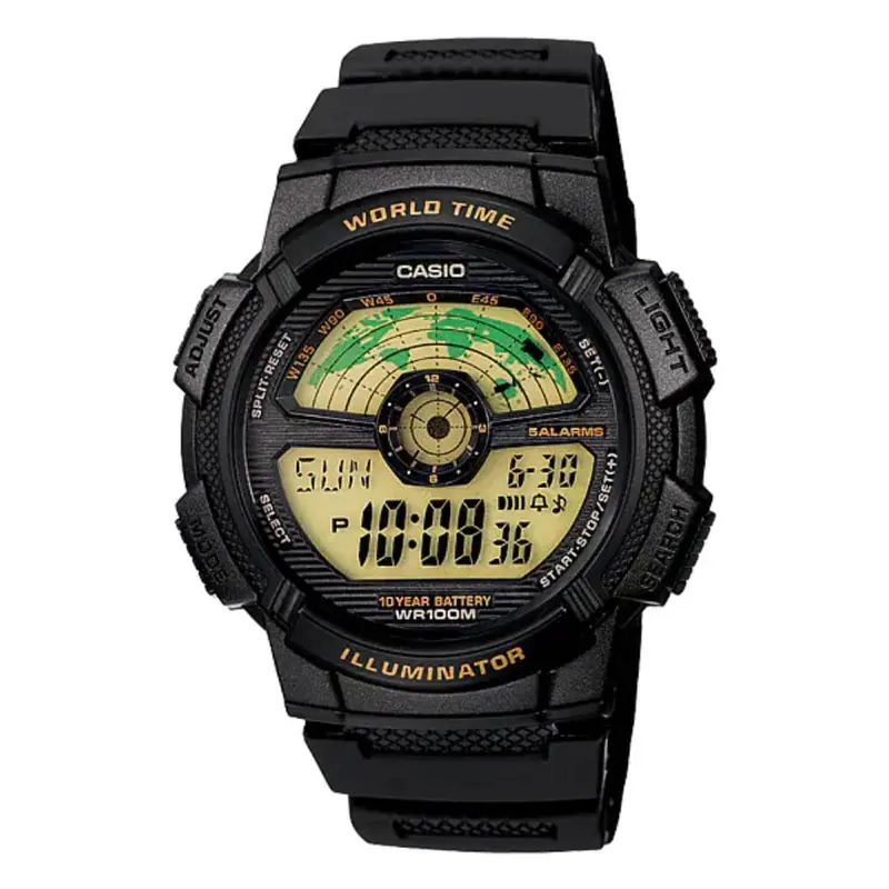 Casio World Time Digital Black Resin Strap Men Watch Ae-1100W-1Bvdf-P 1