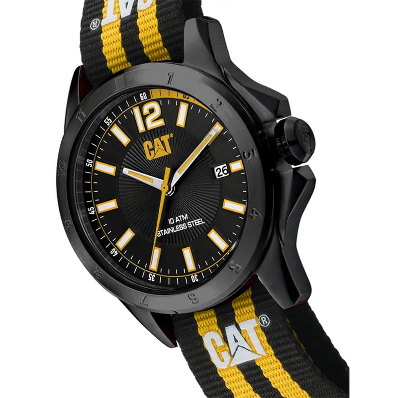 Caterpillar Big Twist 24 Black Yellow Nylon Strap Men Watch Yw.161.64.137 2