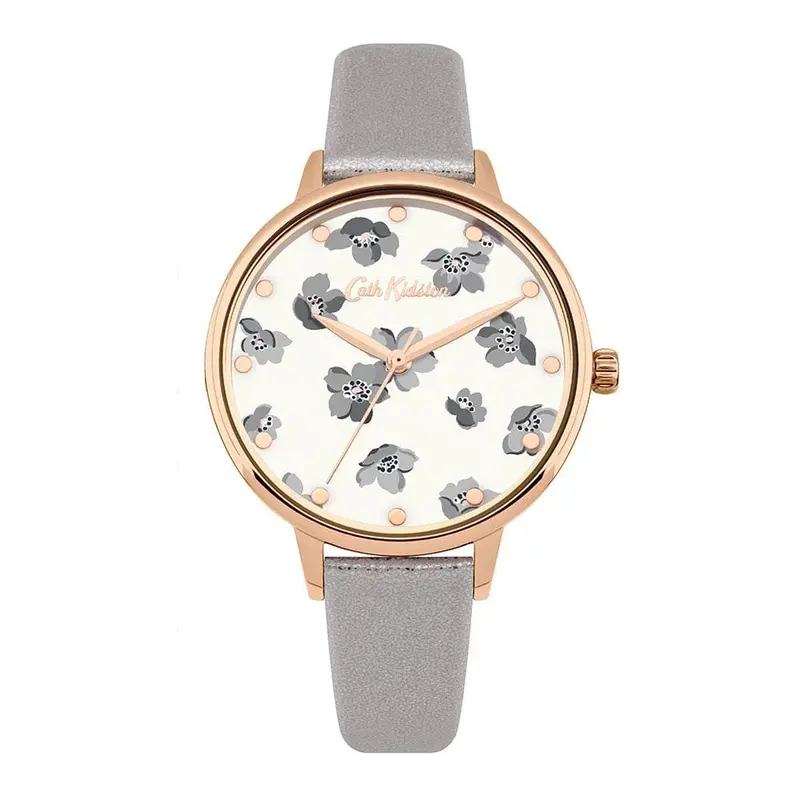 Cath Kidston Grove Ditsy Rose Gold Alloy Ckl053erg Grey Metallic Leather Strap Ladies Watch 1