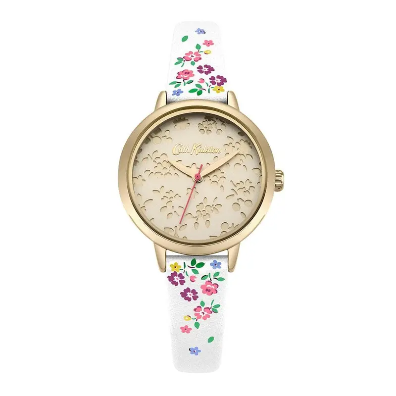 Cath Kidston Laser Cut Highgate Ditsy Gold Alloy Ckl055wg Cream Pu Strap Ladies Watch 1