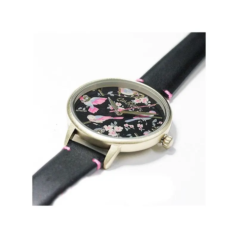 Cath Kidston Quartz British Birds Gold Alloy Ckl001bg Black Leather Strap Ladies Watch 2