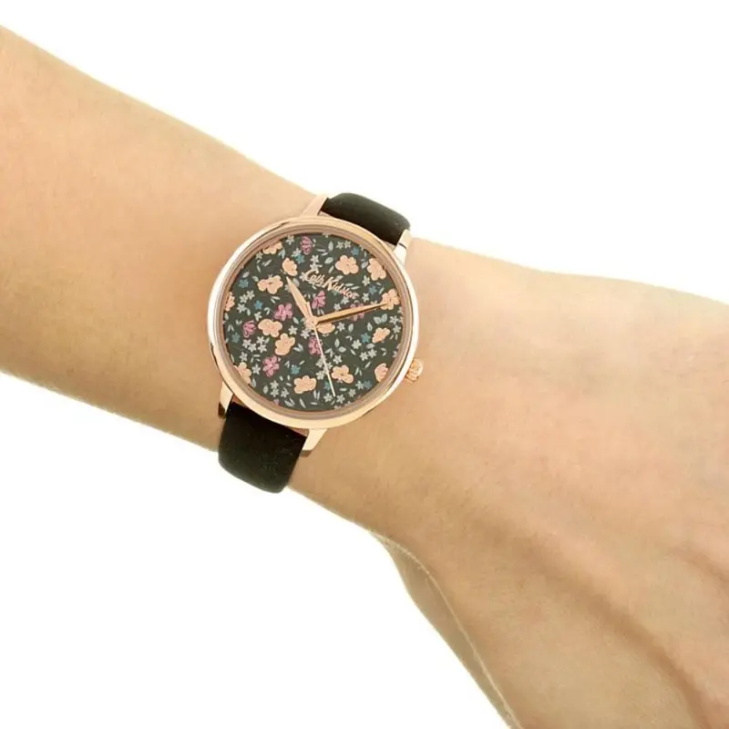 Cath Kidston Quartz Eiderdown Ditsy Rose Gold Alloy Ckl058brg Black Suede Strap Ladies Watch 2