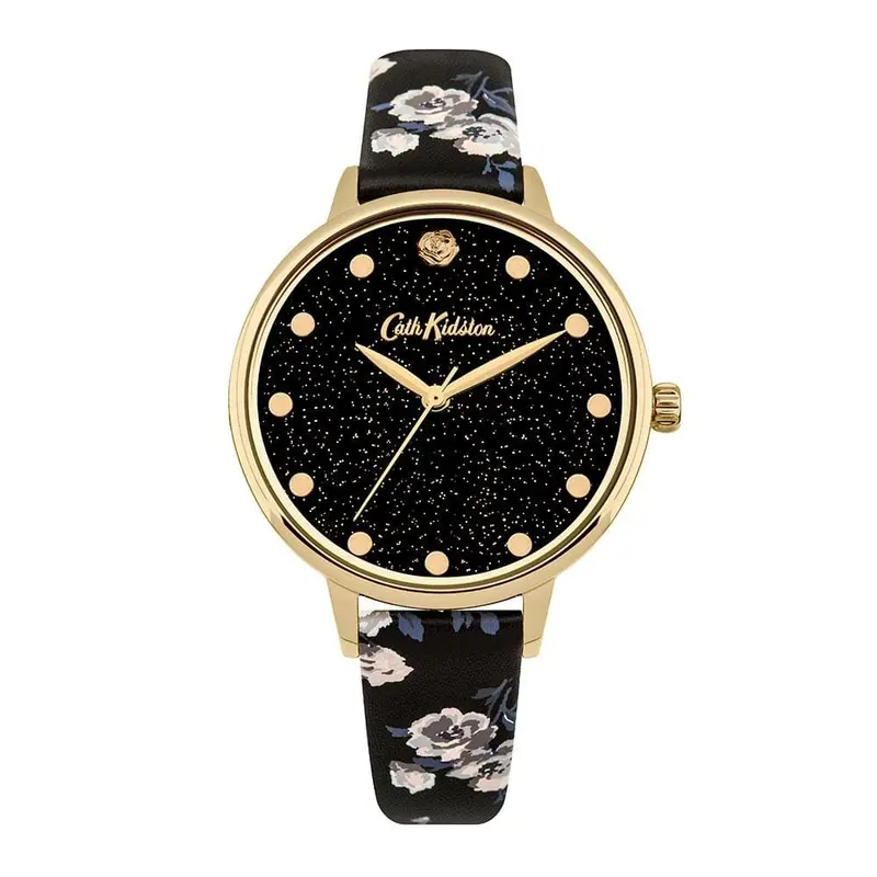 Cath Kidston Quartz Glittery Island Gold Alloy Ckl056bg Black Pu Strap Ladies Watch 1