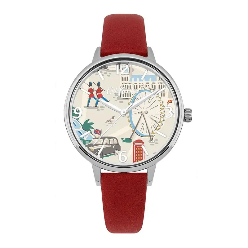 Cath Kidston Quartz London Map Silver Alloy Ckl053r Red Leather Strap Ladies Watch 1