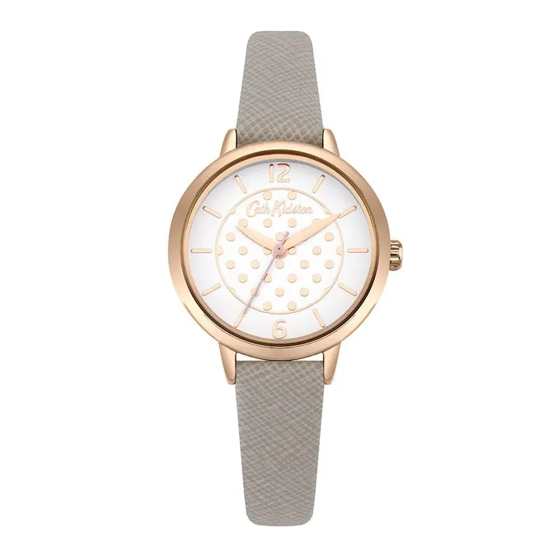 Cath Kidston Quartz Metallic Spot Rose Gold Alloy Ckl065erg Grey Leather Strap Ladies Watch 1