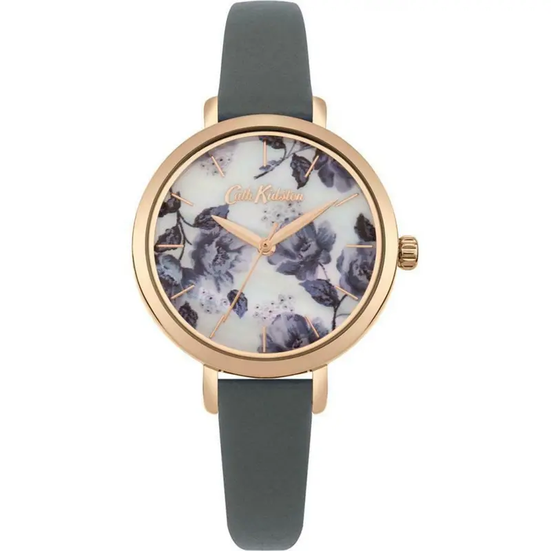 Cath Kidston Quartz Mid Wild Poppies Rose Gold Alloy Ckl060erg Grey Leather Strap Ladies Watch 1