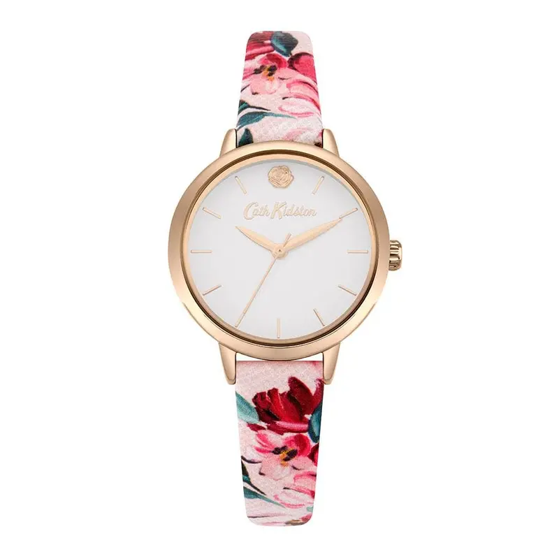 Cath Kidston Quartz Paintbox Flowers Rose Gold Alloy Ckl064prg Pink Leather Strap Ladies Watch 1