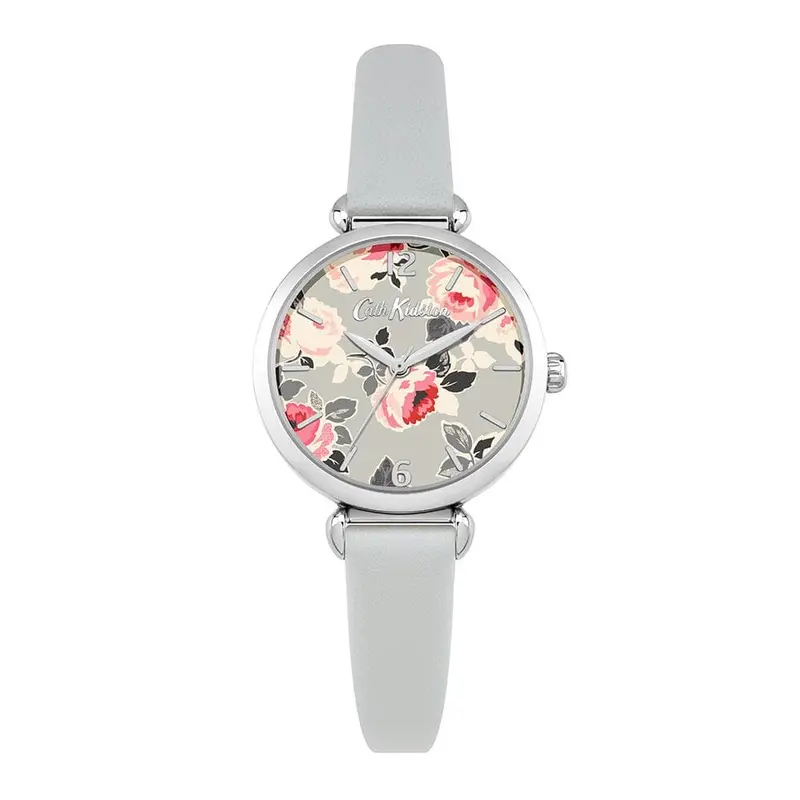 Cath Kidston Quartz Paper Rose Silver Alloy Ckl047es Grey Leather Strap Ladies Watch 1