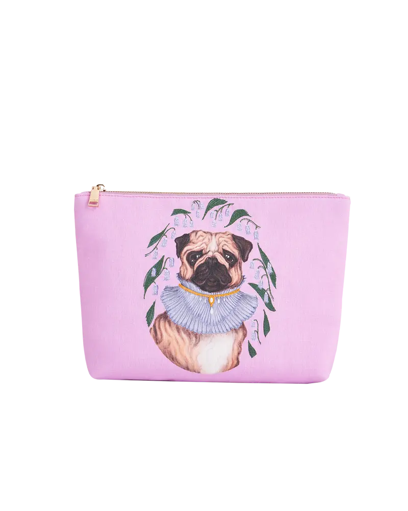 Catherine Rowe Pet Portraits Pug Pink Cotton Pouch 1
