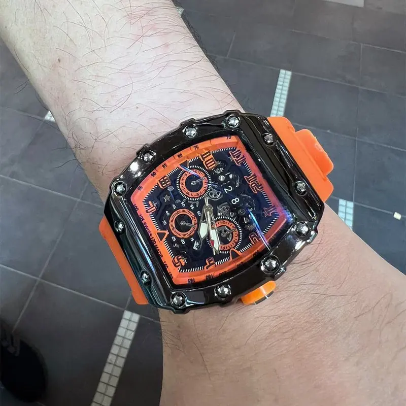Chronograph Orange Silicone Strap Men Watch H2-9179G-Bk-Or 1