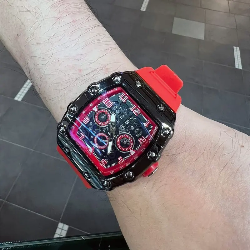 Chronograph Red Silicone Strap Men Watch H2-9179G-Bk-Rd 1