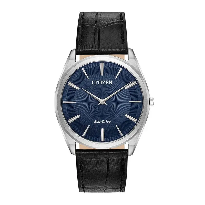 Citizen Ar3070-04L Stiletto Eco-Drive Chronograph Silver Stainless Steel Black Leather Strap Men's Watch 1